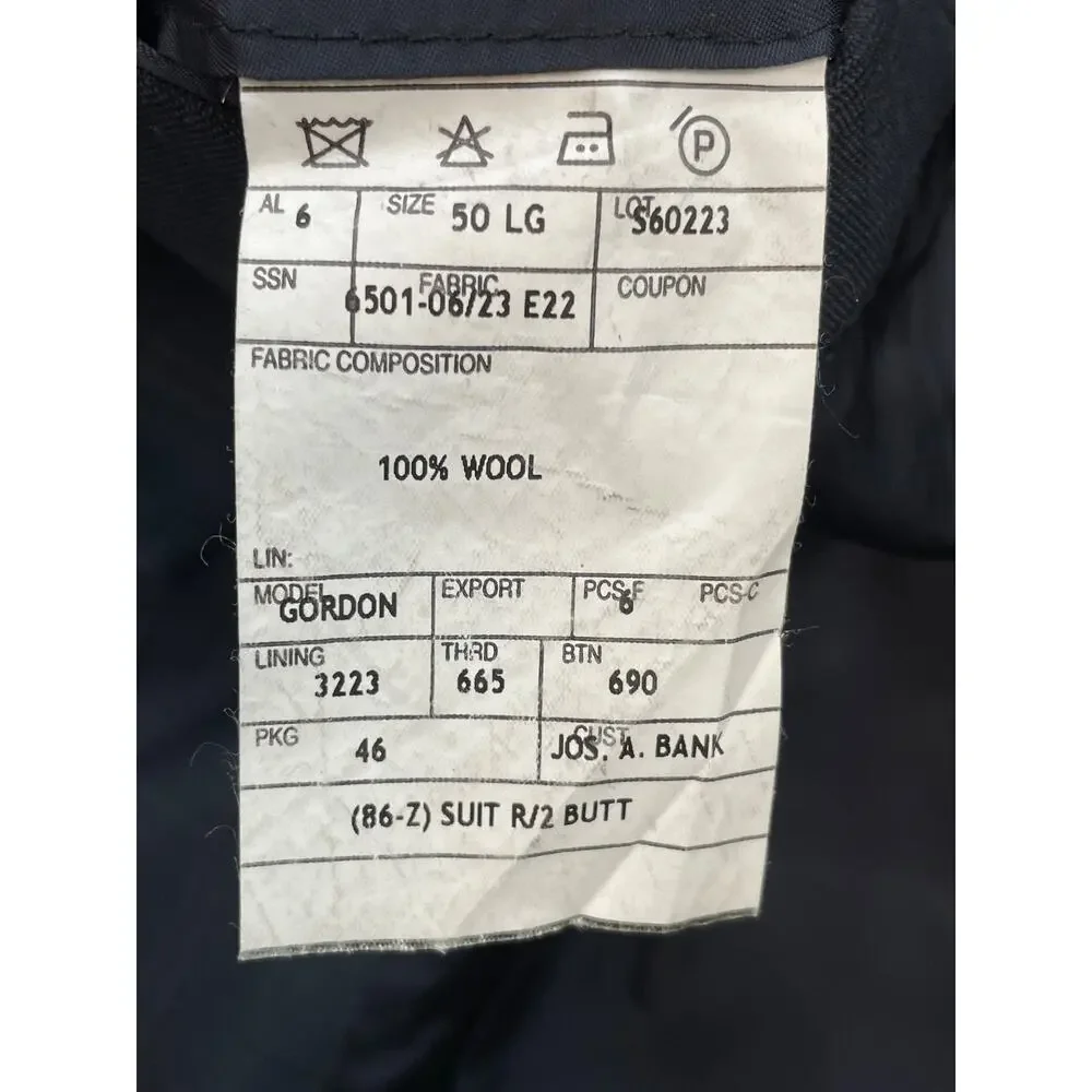 Jos A Bank Suit Mens 50L Plaid 100% Wool Single Breasted Pants 44 x 30 - 2 Piece